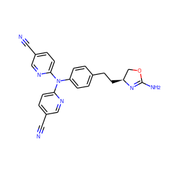 N#Cc1ccc(N(c2ccc(CC[C@H]3COC(N)=N3)cc2)c2ccc(C#N)cn2)nc1 ZINC000139680809