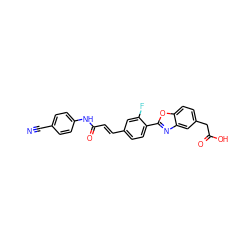 N#Cc1ccc(NC(=O)/C=C/c2ccc(-c3nc4cc(CC(=O)O)ccc4o3)c(F)c2)cc1 ZINC000028523529