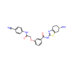 N#Cc1ccc(NC(=O)COc2cccc(C(=O)Nc3nc4c(s3)C[C@@H](N)CC4)c2)cc1 ZINC000113565165