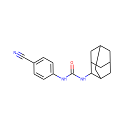 N#Cc1ccc(NC(=O)NC2C3CC4CC(C3)CC2C4)cc1 ZINC000072114913