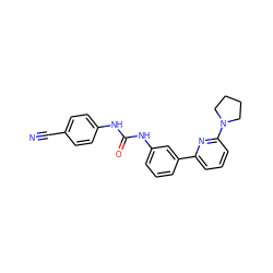 N#Cc1ccc(NC(=O)Nc2cccc(-c3cccc(N4CCCC4)n3)c2)cc1 ZINC000299833630
