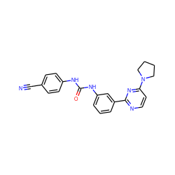 N#Cc1ccc(NC(=O)Nc2cccc(-c3nccc(N4CCCC4)n3)c2)cc1 ZINC001772642197