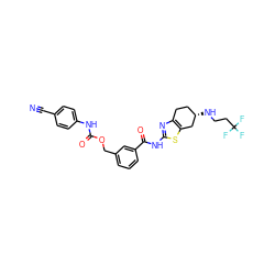 N#Cc1ccc(NC(=O)OCc2cccc(C(=O)Nc3nc4c(s3)C[C@@H](NCCC(F)(F)F)CC4)c2)cc1 ZINC000141714567
