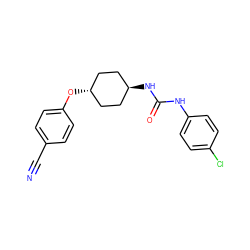 N#Cc1ccc(O[C@H]2CC[C@H](NC(=O)Nc3ccc(Cl)cc3)CC2)cc1 ZINC000261077775