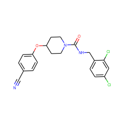 N#Cc1ccc(OC2CCN(C(=O)NCc3ccc(Cl)cc3Cl)CC2)cc1 ZINC000045335961