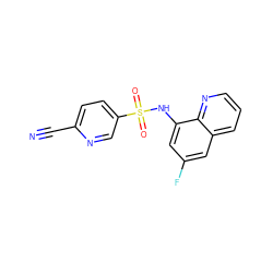 N#Cc1ccc(S(=O)(=O)Nc2cc(F)cc3cccnc23)cn1 ZINC000141819132