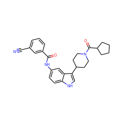 N#Cc1cccc(C(=O)Nc2ccc3[nH]cc(C4CCN(C(=O)C5CCCC5)CC4)c3c2)c1 ZINC000221110797