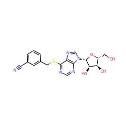 N#Cc1cccc(CSc2ncnc3c2ncn3[C@@H]2O[C@H](CO)[C@@H](O)[C@H]2O)c1 ZINC000040892626