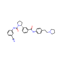 N#Cc1cccc(NC(=O)N2CCC[C@@H]2c2cccc(C(=O)Nc3ccc(CCN4CCCC4)cc3)c2)c1 ZINC000141655861