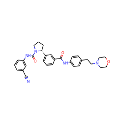 N#Cc1cccc(NC(=O)N2CCC[C@@H]2c2cccc(C(=O)Nc3ccc(CCN4CCOCC4)cc3)c2)c1 ZINC000113582913