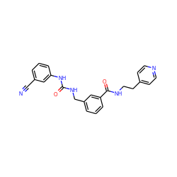 N#Cc1cccc(NC(=O)NCc2cccc(C(=O)NCCc3ccncc3)c2)c1 ZINC000045357350
