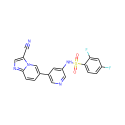 N#Cc1cnc2ccc(-c3cncc(NS(=O)(=O)c4ccc(F)cc4F)c3)cn12 ZINC000071316615