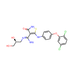 N/C(=N\C[C@H](O)CO)c1c(Nc2ccc(Oc3cc(Cl)ccc3Cl)cc2)s[nH]c1=O ZINC000034802791