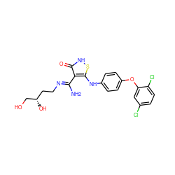 N/C(=N\CC[C@H](O)CO)c1c(Nc2ccc(Oc3cc(Cl)ccc3Cl)cc2)s[nH]c1=O ZINC000034802798