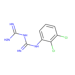 N=C(N)NC(=N)Nc1cccc(Cl)c1Cl ZINC000000089377