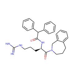 N=C(N)NCCC[C@@H](NC(=O)C(c1ccccc1)c1ccccc1)C(=O)N1CCCc2ccccc2C1 ZINC000029392069