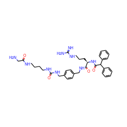 N=C(N)NCCC[C@@H](NC(=O)C(c1ccccc1)c1ccccc1)C(=O)NCc1ccc(CNC(=O)NCCCCNC(=O)CN)cc1 ZINC000096286230