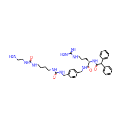 N=C(N)NCCC[C@@H](NC(=O)C(c1ccccc1)c1ccccc1)C(=O)NCc1ccc(CNC(=O)NCCCCNC(=O)NCCN)cc1 ZINC000096286247