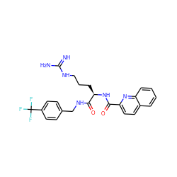 N=C(N)NCCC[C@@H](NC(=O)c1ccc2ccccc2n1)C(=O)NCc1ccc(C(F)(F)F)cc1 ZINC000038149857