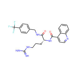 N=C(N)NCCC[C@@H](NC(=O)c1ccnc2ccccc12)C(=O)NCc1ccc(C(F)(F)F)cc1 ZINC000038149858