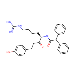 N=C(N)NCCCC[C@@H](NC(=O)C(c1ccccc1)c1ccccc1)C(=O)CCc1ccc(O)cc1 ZINC000084670742