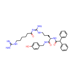 N=C(N)NCCCCCC(=O)/N=C(/N)NCCC[C@@H](NC(=O)C(c1ccccc1)c1ccccc1)C(=O)NCc1ccc(O)cc1 ZINC000058583561
