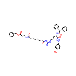 N=C(NCCC[C@@H](NC(=O)C(c1ccccc1)c1ccccc1)C(=O)NCc1ccc(O)cc1)NC(=O)CCCCCCC(=O)NCCC(=O)OCc1ccccc1 ZINC000095540667