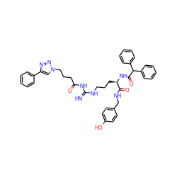 N=C(NCCC[C@@H](NC(=O)C(c1ccccc1)c1ccccc1)C(=O)NCc1ccc(O)cc1)NC(=O)CCCn1cc(-c2ccccc2)nn1 ZINC000049841217