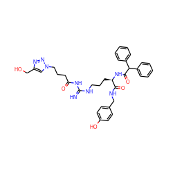 N=C(NCCC[C@@H](NC(=O)C(c1ccccc1)c1ccccc1)C(=O)NCc1ccc(O)cc1)NC(=O)CCCn1cc(CO)nn1 ZINC000058583839