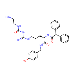 N=C(NCCC[C@@H](NC(=O)C(c1ccccc1)c1ccccc1)C(=O)NCc1ccc(O)cc1)NC(=O)NCCN ZINC000653799680