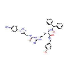 N=C(NCCC[C@@H](NC(=O)C(c1ccccc1)c1ccccc1)C(=O)NCc1ccc(O)cc1)NC(=O)NCc1cn(-c2ccc(N)cc2)nn1 ZINC000653798244