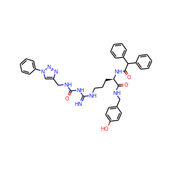 N=C(NCCC[C@@H](NC(=O)C(c1ccccc1)c1ccccc1)C(=O)NCc1ccc(O)cc1)NC(=O)NCc1cn(-c2ccccc2)nn1 ZINC000653798224