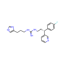 N=C(NCCCc1c[nH]cn1)NCC[C@H](c1ccc(F)cc1)c1cccnc1 ZINC000013816218