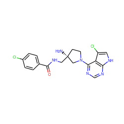 N[C@]1(CNC(=O)c2ccc(Cl)cc2)CCN(c2ncnc3[nH]cc(Cl)c23)C1 ZINC000053295180