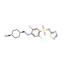 N[C@H]1CC[C@@H](CNc2cc(F)c(S(=O)(=O)Nc3ncns3)cc2Cl)CC1 ZINC001772590331