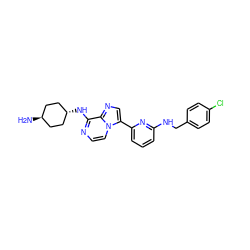 N[C@H]1CC[C@H](Nc2nccn3c(-c4cccc(NCc5ccc(Cl)cc5)n4)cnc23)CC1 ZINC000261155858