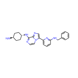 N[C@H]1CC[C@H](Nc2nccn3c(-c4cccc(NCc5ccccc5)n4)cnc23)CC1 ZINC000261165834