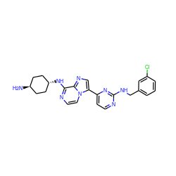 N[C@H]1CC[C@H](Nc2nccn3c(-c4ccnc(NCc5cccc(Cl)c5)n4)cnc23)CC1 ZINC000261153306