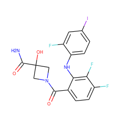 NC(=O)C1(O)CN(C(=O)c2ccc(F)c(F)c2Nc2ccc(I)cc2F)C1 ZINC000060325966