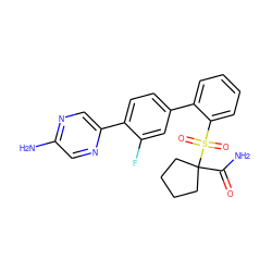 NC(=O)C1(S(=O)(=O)c2ccccc2-c2ccc(-c3cnc(N)cn3)c(F)c2)CCCC1 ZINC000224739932