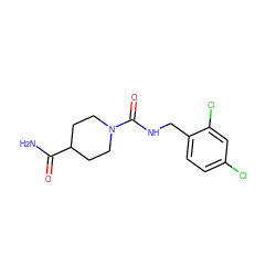 NC(=O)C1CCN(C(=O)NCc2ccc(Cl)cc2Cl)CC1 ZINC000045338276