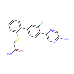 NC(=O)CSc1ccccc1-c1ccc(-c2cnc(N)cn2)c(F)c1 ZINC000224800572