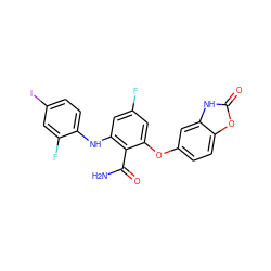 NC(=O)c1c(Nc2ccc(I)cc2F)cc(F)cc1Oc1ccc2oc(=O)[nH]c2c1 ZINC000068207171