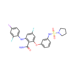 NC(=O)c1c(Nc2ccc(I)cc2F)cc(F)cc1Oc1cccc(NS(=O)(=O)N2CCCC2)c1 ZINC000096905630