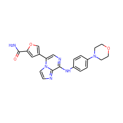 NC(=O)c1cc(-c2cnc(Nc3ccc(N4CCOCC4)cc3)c3nccn23)co1 ZINC000073310791