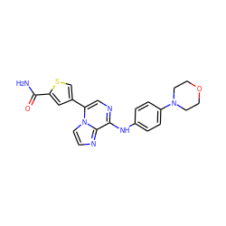 NC(=O)c1cc(-c2cnc(Nc3ccc(N4CCOCC4)cc3)c3nccn23)cs1 ZINC000073313091