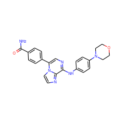 NC(=O)c1ccc(-c2cnc(Nc3ccc(N4CCOCC4)cc3)c3nccn23)cc1 ZINC000073315610