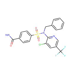 NC(=O)c1ccc(S(=O)(=O)N(Cc2ccccc2)c2ncc(C(F)(F)F)cc2Cl)cc1 ZINC000068246881