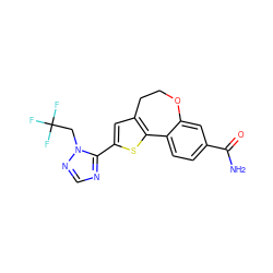 NC(=O)c1ccc2c(c1)OCCc1cc(-c3ncnn3CC(F)(F)F)sc1-2 ZINC000095583032
