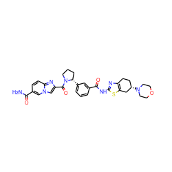 NC(=O)c1ccc2nc(C(=O)N3CCC[C@@H]3c3cccc(C(=O)Nc4nc5c(s4)C[C@@H](N4CCOCC4)CC5)c3)cn2c1 ZINC000220407138